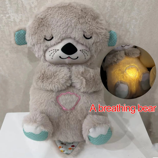 Baby Breathing Bear Baby Soothing Otter Plush Doll Toy Baby Kids Soothing Music Sleeping Companion Sound and Light Doll Toy Gift